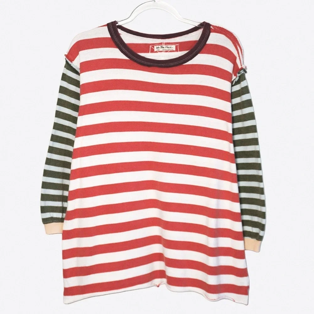 Free People We The Free Sawyer Striped Thermal Tee Plus Size 1X XL Boho Grunge - Picture 2 of 8